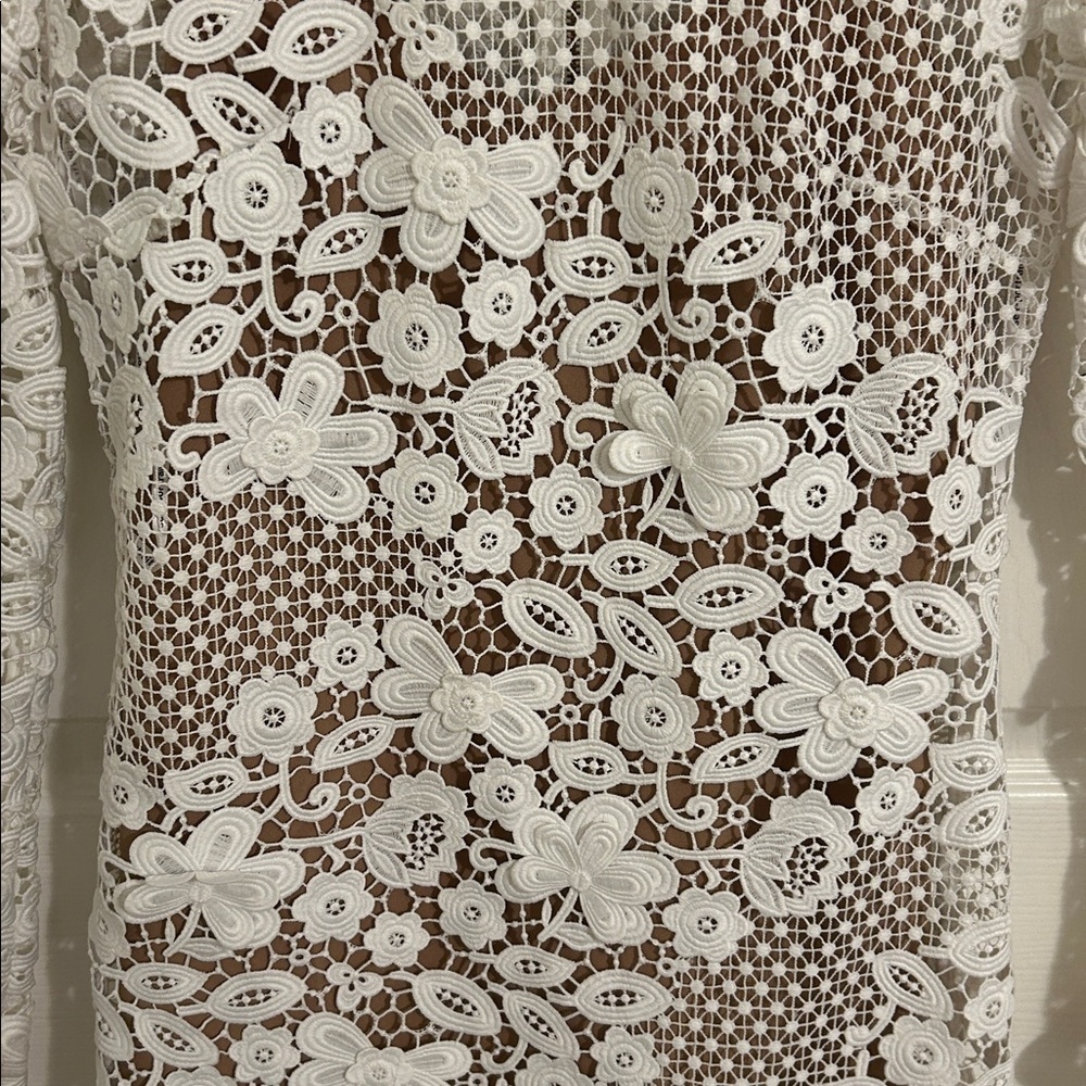 Self-Portrait 3D White Floral Guipure Lace Mini Dress New Size 4 - Picture 8 of 15